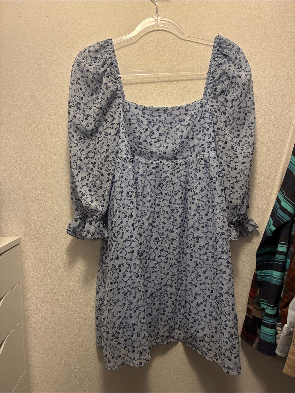 miami Light Blue Floral Puff-Sleeve Mini Dress